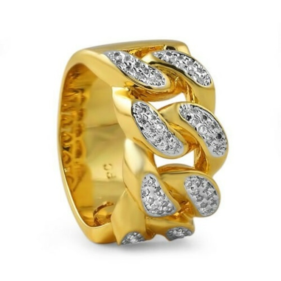 Men NWT MENS 14k Gold PL Miami Cuban Link Ring